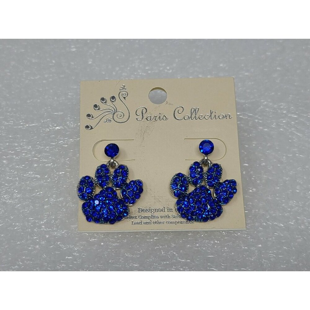 Paris Evening Collection Elegant Blue Crystal Dangle Pierced Earrings